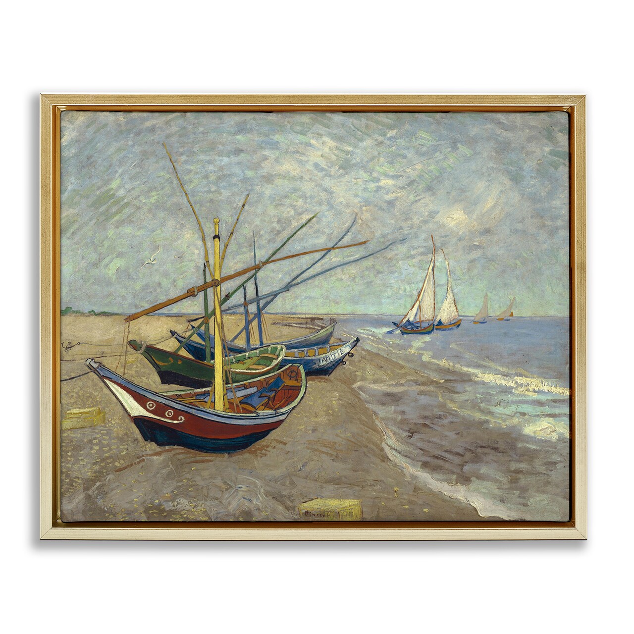 Stupell Industries Classic Fishing Boats on Beach Framed Floater Canvas Wall Art Design by one1000paintings